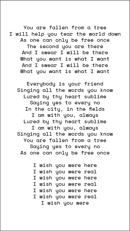 I Wish You Were Real, lyrics